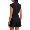 image:imageLYANER Womens Collared V Neck Button Down Cap Sleeve Sexy Rompers JumpsuitsBlack