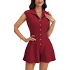 image:imageLYANER Womens Collared V Neck Button Down Cap Sleeve Sexy Rompers JumpsuitsBurgundy