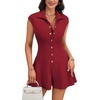 image:imageLYANER Womens Collared V Neck Button Down Cap Sleeve Sexy Rompers JumpsuitsBurgundy