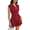 image:imageLYANER Womens Collared V Neck Button Down Cap Sleeve Sexy Rompers JumpsuitsBurgundy