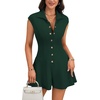 image:imageLYANER Womens Collared V Neck Button Down Cap Sleeve Sexy Rompers JumpsuitsDark Green