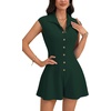image:imageLYANER Womens Collared V Neck Button Down Cap Sleeve Sexy Rompers JumpsuitsDark Green