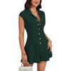 image:imageLYANER Womens Collared V Neck Button Down Cap Sleeve Sexy Rompers JumpsuitsDark Green