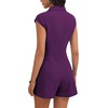 image:imageLYANER Womens Collared V Neck Button Down Cap Sleeve Sexy Rompers JumpsuitsDark Purple