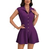 image:imageLYANER Womens Collared V Neck Button Down Cap Sleeve Sexy Rompers JumpsuitsDark Purple