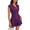 image:imageLYANER Womens Collared V Neck Button Down Cap Sleeve Sexy Rompers JumpsuitsDark Purple