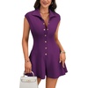image:imageLYANER Womens Collared V Neck Button Down Cap Sleeve Sexy Rompers JumpsuitsDark Purple