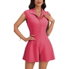 image:imageLYANER Womens Collared V Neck Button Down Cap Sleeve Sexy Rompers JumpsuitsRose Pink