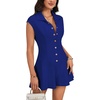 image:imageLYANER Womens Collared V Neck Button Down Cap Sleeve Sexy Rompers JumpsuitsRoyal Blue
