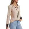 image:imageLYANER Womens Color Block Pleated Round Neck Cutout Long Sleeve Dressy Casual Blouse TopsBeige