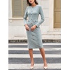 image:imageLYANER Womens Crew Neck Long Sleeve Back Slit Business Office Pencil Sheath Midi DressGreen