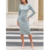 image:imageLYANER Womens Crew Neck Long Sleeve Back Slit Business Office Pencil Sheath Midi DressGreen