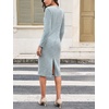 image:imageLYANER Womens Crew Neck Long Sleeve Back Slit Business Office Pencil Sheath Midi DressGreen