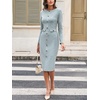 image:imageLYANER Womens Crew Neck Long Sleeve Back Slit Business Office Pencil Sheath Midi DressGreen