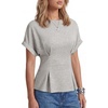 image:imageLYANER Womens Crew Neck Raglan Short Sleeve Pleated Peplum Dressy Casual Blouse TopsLight Gray