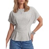 image:imageLYANER Womens Crew Neck Raglan Short Sleeve Pleated Peplum Dressy Casual Blouse TopsLight Gray