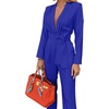 image:imageLYANER Womens Deep V Neck Shawl Collar Long Sleeve Pant with Pockets Waist Tie Romper Blazer JumpsuitRoyal Blue