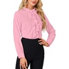 image:imageLYANER Womens Dressy Mock Neck Blouse Tops Ruffle Front Long Sleeve Button Down Work ShirtPink
