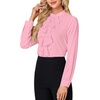 image:imageLYANER Womens Dressy Mock Neck Blouse Tops Ruffle Front Long Sleeve Button Down Work ShirtPink