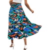 image:imageLYANER Womens Elastic High Waisted Ruched Tiered Ruffle Hem Long Skirt with PocketsRoyal Blue Print