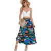 image:imageLYANER Womens Elastic High Waisted Ruched Tiered Ruffle Hem Long Skirt with PocketsRoyal Blue Print