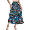 image:imageLYANER Womens Elastic High Waisted Ruched Tiered Ruffle Hem Long Skirt with PocketsRoyal Blue Print