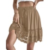 image:imageLYANER Womens Elastic Waist Self Tie Pullover Scallop Hem Pleated Casual Mini SkirtKhaki