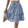 image:imageLYANER Womens Elastic Waist Self Tie Pullover Scallop Hem Pleated Casual Mini SkirtLight Blue