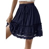 image:imageLYANER Womens Elastic Waist Self Tie Pullover Scallop Hem Pleated Casual Mini SkirtNavy Blue