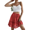 image:imageLYANER Womens Elastic Waist Self Tie Pullover Scallop Hem Pleated Casual Mini SkirtRed