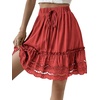 image:imageLYANER Womens Elastic Waist Self Tie Pullover Scallop Hem Pleated Casual Mini SkirtRed