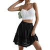 image:imageLYANER Womens Elastic Waist Self Tie Pullover Scallop Hem Pleated Casual Mini SkirtSolid Black