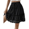 image:imageLYANER Womens Elastic Waist Self Tie Pullover Scallop Hem Pleated Casual Mini SkirtSolid Black