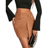 image:imageLYANER Womens Faux Suede Solid High Waist TwistFront Zipper Mini ALine Short SkirtCamel Brown