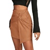 image:imageLYANER Womens Faux Suede Solid High Waist TwistFront Zipper Mini ALine Short SkirtCamel Brown