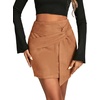 image:imageLYANER Womens Faux Suede Solid High Waist TwistFront Zipper Mini ALine Short SkirtCamel Brown