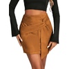 image:imageLYANER Womens Faux Suede Solid High Waist TwistFront Zipper Mini ALine Short SkirtKhaki