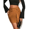 image:imageLYANER Womens Faux Suede Solid High Waist TwistFront Zipper Mini ALine Short SkirtKhaki