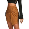 image:imageLYANER Womens Faux Suede Solid High Waist TwistFront Zipper Mini ALine Short SkirtKhaki