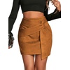 image:imageLYANER Womens Faux Suede Solid High Waist TwistFront Zipper Mini ALine Short SkirtKhaki