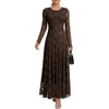 image:imageLYANER Womens Floral Lace Long Sleeve Flowy A Line Layered Wedding Guest Maxi DressBrown