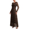 image:imageLYANER Womens Floral Lace Long Sleeve Flowy A Line Layered Wedding Guest Maxi DressBrown
