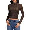 image:imageLYANER Womens Floral Mesh Long Sleeve Sheer Mock Neck Slim Fit Going Out Tee Crop TopsBlack Leopard