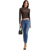 image:imageLYANER Womens Floral Mesh Long Sleeve Sheer Mock Neck Slim Fit Going Out Tee Crop TopsBlack Leopard