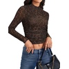 image:imageLYANER Womens Floral Mesh Long Sleeve Sheer Mock Neck Slim Fit Going Out Tee Crop TopsBlack Leopard