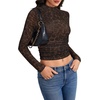 image:imageLYANER Womens Floral Mesh Long Sleeve Sheer Mock Neck Slim Fit Going Out Tee Crop TopsBlack Leopard