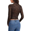 image:imageLYANER Womens Floral Mesh Long Sleeve Sheer Mock Neck Slim Fit Going Out Tee Crop TopsBlack Leopard