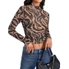 image:imageLYANER Womens Floral Mesh Long Sleeve Sheer Mock Neck Slim Fit Going Out Tee Crop TopsBrown Zebra Stripes