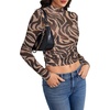 image:imageLYANER Womens Floral Mesh Long Sleeve Sheer Mock Neck Slim Fit Going Out Tee Crop TopsBrown Zebra Stripes