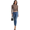 image:imageLYANER Womens Floral Mesh Long Sleeve Sheer Mock Neck Slim Fit Going Out Tee Crop TopsBrown Zebra Stripes